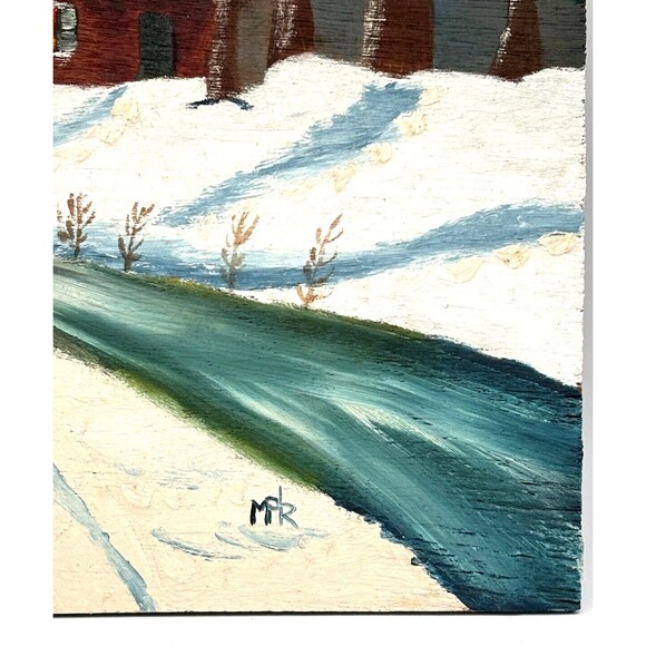 Winter Scene Painting Hand Painted Original Acrylic Rough Wood Raw Edge Signed - Picture 2 of 11